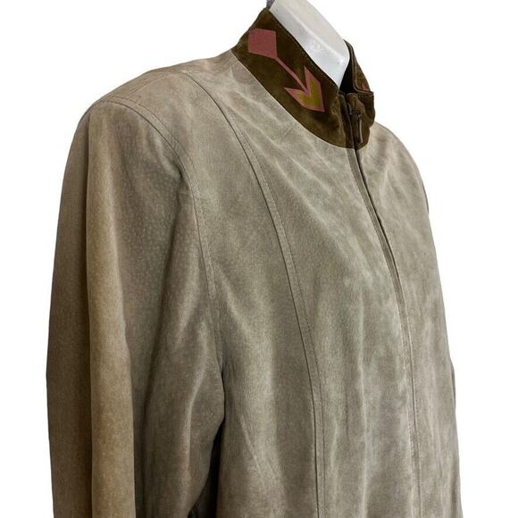 SFR Santa Fe Receations Suede Womens Aztec Western Beige Painted Coat Jacket L - Picture 2 of 16
